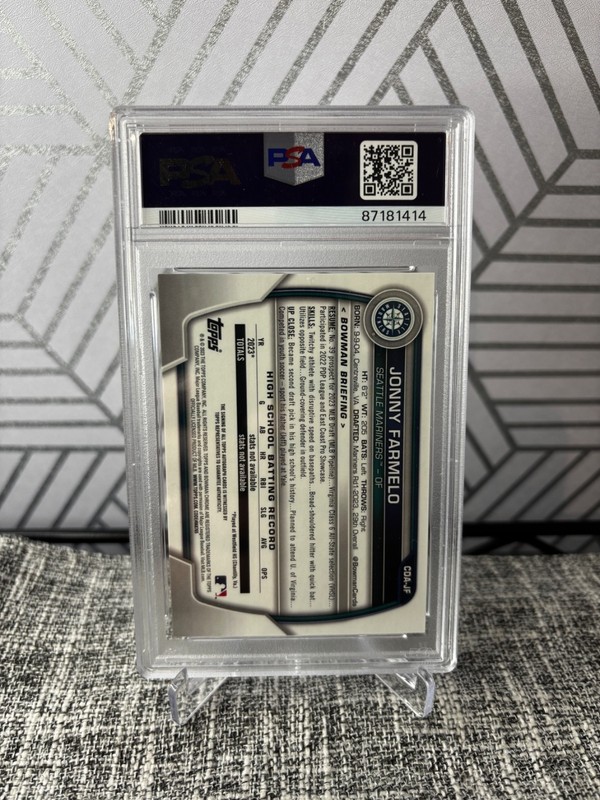 JONNY FARMELO 2023 Bowman Draft 1st Chrome AUTO PSA 10 Mariners view 2