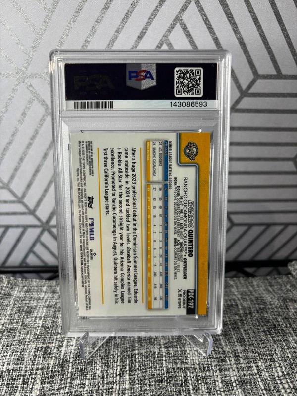 EDUARDO QUINTERO 2025 Topps Pro Debut Refractor AUTO /199 PSA 9 Dodgers view 2