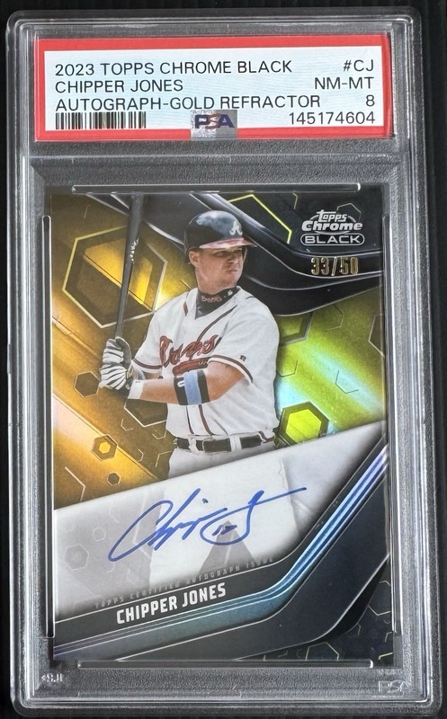 Chipper Jones Auto /50 2023 Topps Chrome Black Gold Refractor Autograph PSA 8