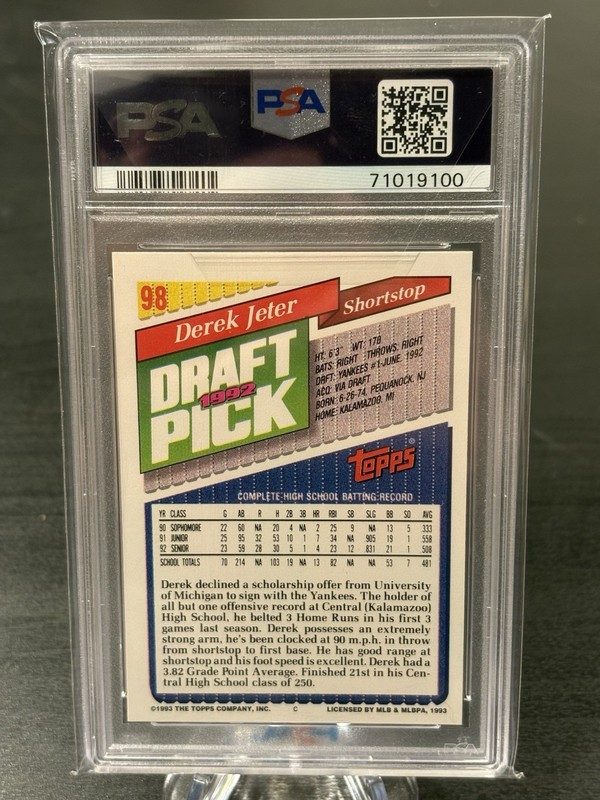 1993 TOPPS Derek Jeter RC PSA 7 NM - New York Yankees #98 view 2