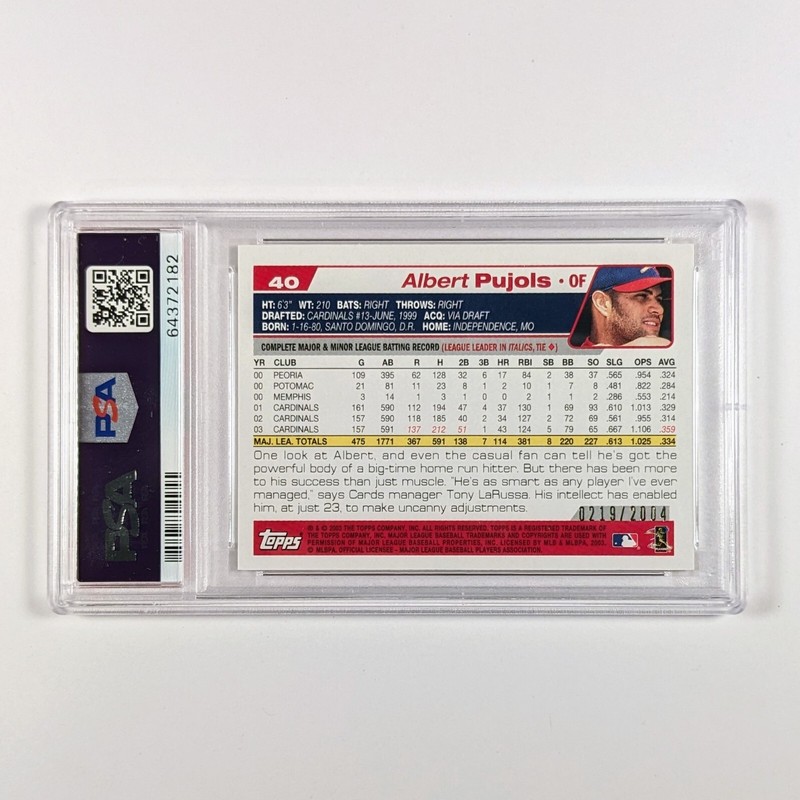 2004 Topps Gold Albert Pujols PSA 10 GEM MINT /2004 #40 view 2