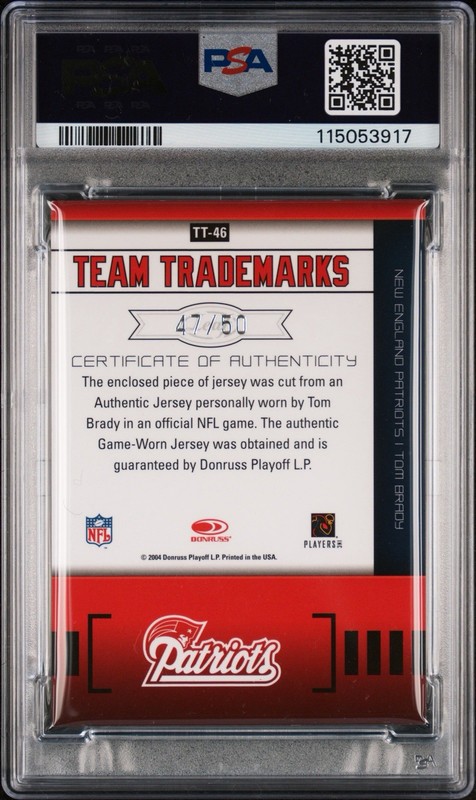 2004 Leaf Limited Tom Brady Team Trademarks Jersey 47/50 PSA Authentic Auto 10 view 2