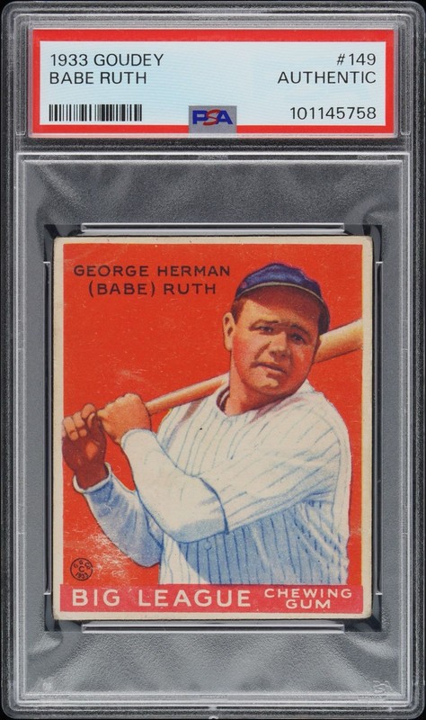 1933 Babe Ruth Goudey #149 PSA Authentic Big League Chewing Gum Baseball Card