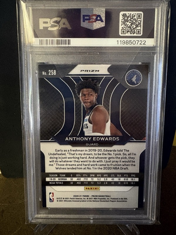 2020-21 Panini Prizm - Anthony Edwards #258 Silver Prizm (RC) PSA 10 view 2