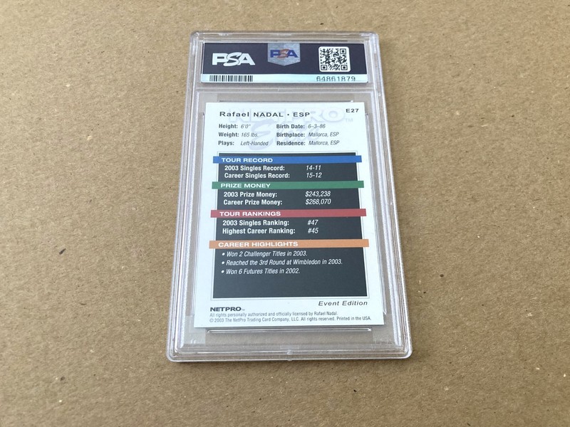 2003 NETPRO ELITE EVENT EDITION RAFAEL NADAL #E27 SHORT PRINT RC PSA 8 RARE view 2