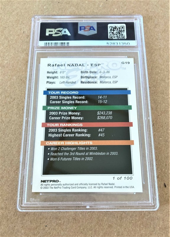 2003 NETPRO ELITE GLOSSY RAFAEL NADAL #G19 RC /100 PSA 9 SUPER RARE LOW POP view 2