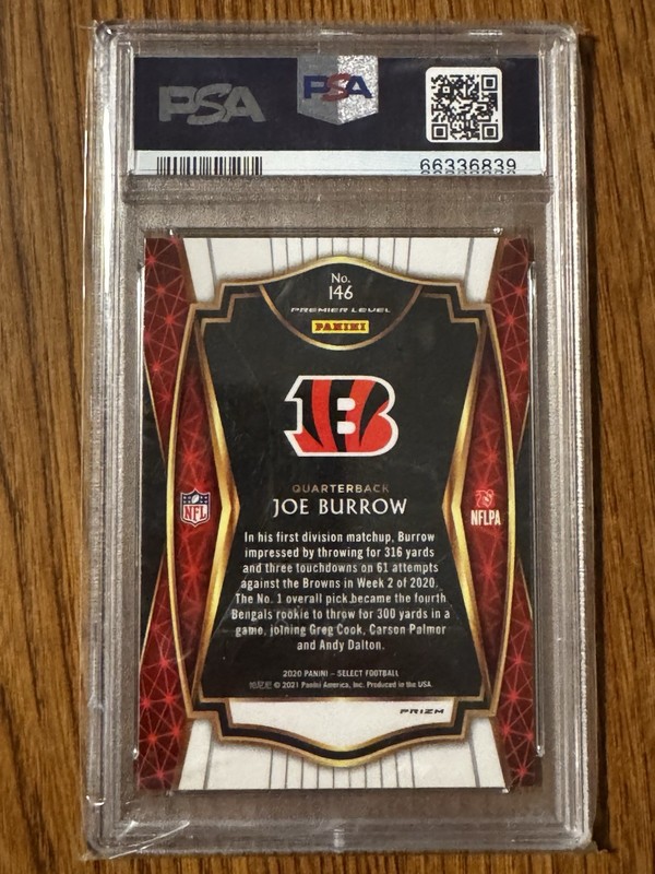 2020 Panini Select Silver Prizm Premier Level Joe Burrow #146 PSA 9 Bengals NFL view 2