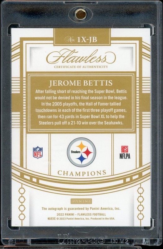 2022 Panini Flawless Jerome Bettis Auto /3 Champions Gold Ruby Steelers view 2
