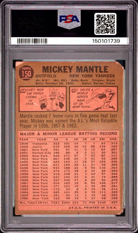 1967 Topps - Mickey Mantle #150 PSA 1 (MK) Eye Appeal New York Yankees VINTAGE view 2