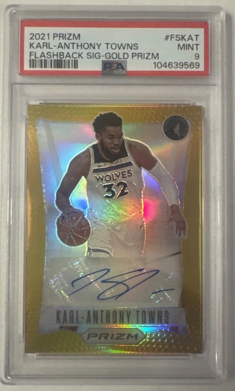 2021-22 Prizm Karl-Anthony Towns Flashback Prizm Gold Auto 1/10 PSA 9
