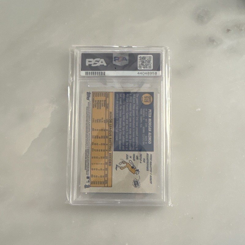 Topps 2019 Heritage High Number Pete Alonso Action Variation RC #519 PSA 10 view 2
