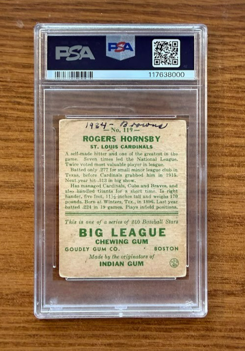 1933 Goudey # 119 ROGERS HORNSBY PSA 1 (MK) view 2