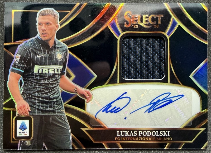 2025-26 Panini Select Serie A Lukas Podolski Auto Memorabilia Black Auto 1/1 view 2