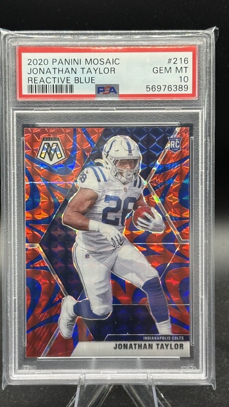 2020 Panini Mosaic - Rookies Jonathan Taylor #216 Reactive Blue Mosaic PSA 10