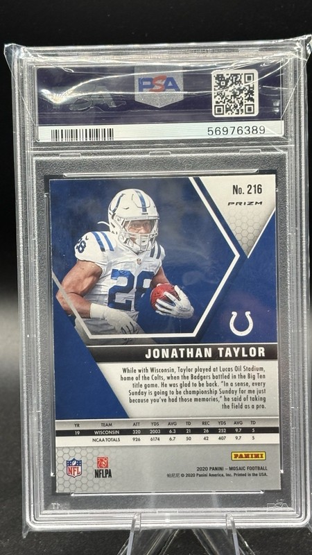 2020 Panini Mosaic - Rookies Jonathan Taylor #216 Reactive Blue Mosaic PSA 10 view 2