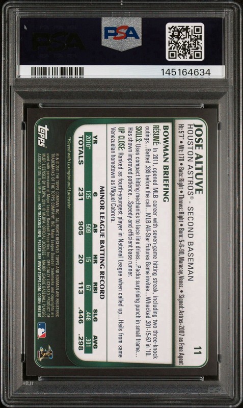 2011 Bowman Draft Jose Altuve Rookie #11 PSA 8 view 2