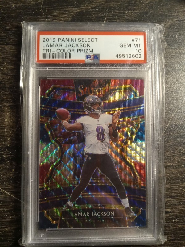 2019 Panini Select Lamar Jackson Tri-Color Prizm /199 PSA 10 GEM MINT Ravens