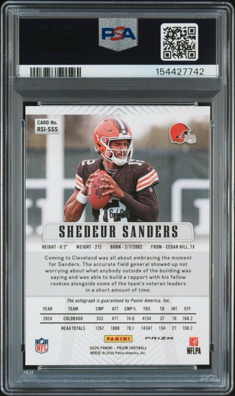 2025 Panini Prizm Retro RC Auto Blue Ice SHEDEUR SANDERS /99 PSA 10 BROWNS 🔥 view 2