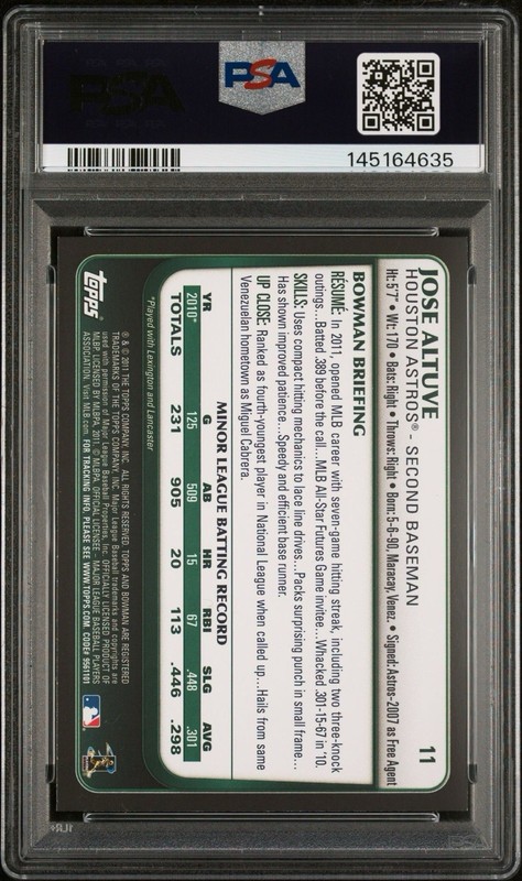 2011 Bowman Draft Jose Altuve Rookie #11 PSA 9 view 2