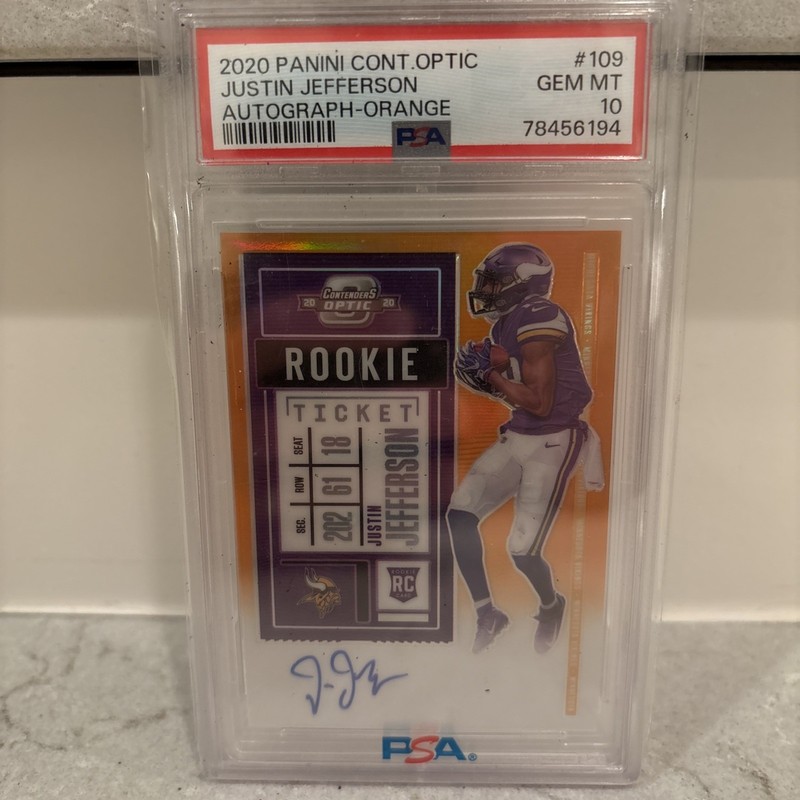 2020 Justin Jefferson Contenders Optic Orange RC Ticket Auto /50 PSA 10 Pop 4