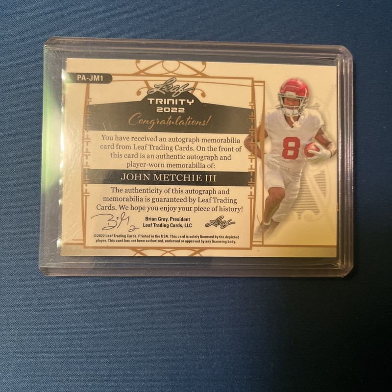 2022 Leaf Trinity - Patch Auto John Metchie III #PA-JM1 Emerald /49 (AU, MEM,... view 2