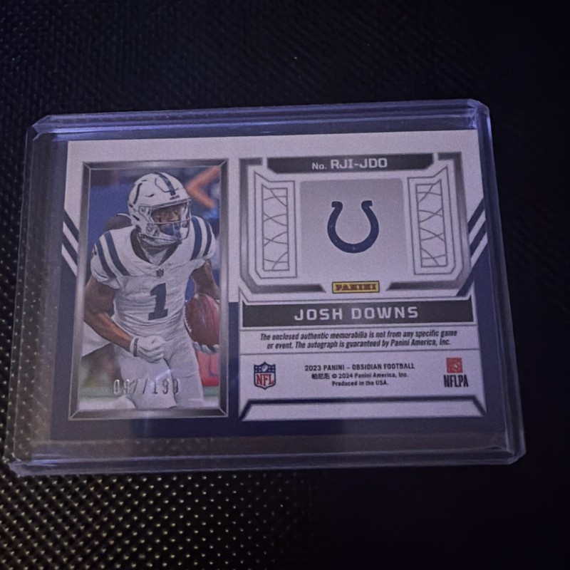 Josh Downs 2023 Obsidian Dual Patch Rookie Auto /199 Colts RPA RC Jersey INK  view 2