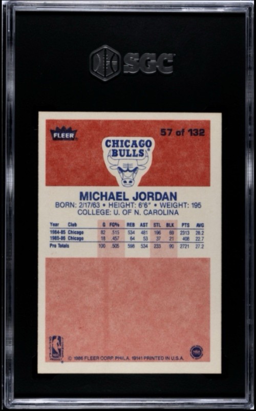 1986-87 Fleer Michael Jordan Rookie Card #57 SGC 6 EX NM Chicago Bulls RC CLEAN! view 2