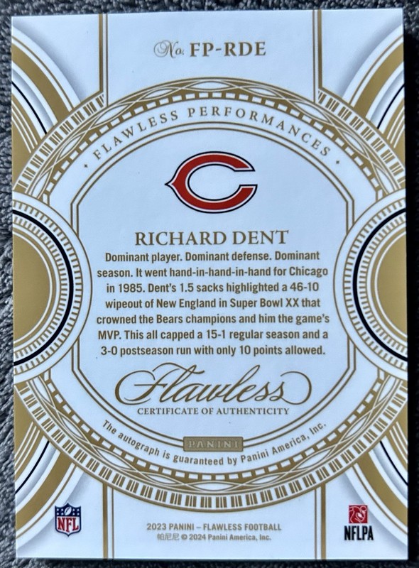Richard Dent 2023 Panini Flawless Super Bowl MVP On Card Auto Silver #/20 Bears view 2