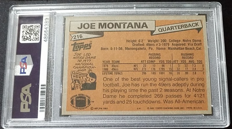 Joe Montana 1981 Topps RC PSA 7 NM Centered Beauty Rookie Card #216 view 2