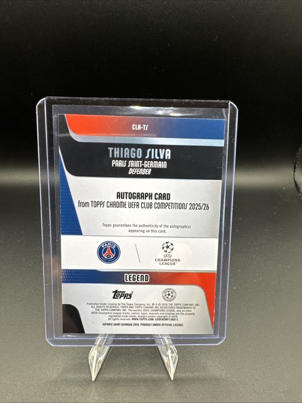 2025-26 Topps Chrome UEFA Thiago Silva #CLA-TS Purple Lava Refractor Auto /75 view 2