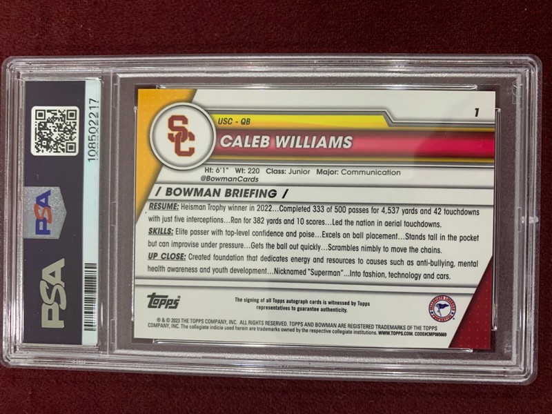 Caleb Williams 2023 Bowman U Chrome Auto Rookie Card  PSA 10 Auto Grade view 2