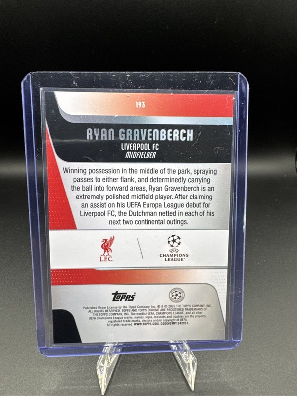 Topps 2025-26 Ryan Gravenberch Gold X-Fractor /50 #193 Liverpool view 2