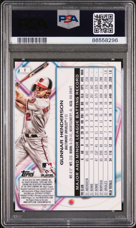 2023 Topps Cosmic Chrome Gunnar Henderson RC #2 Nucleus PSA 10 Orioles view 2