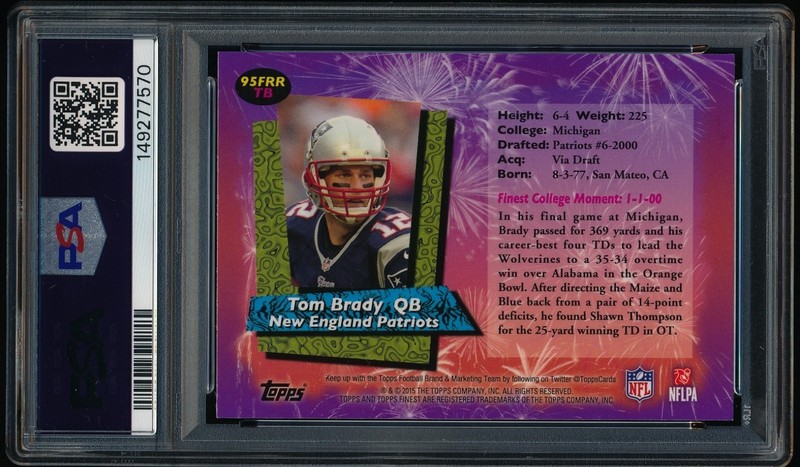 2015 Topps Finest Tom Brady #TB 1995 Topps Finest Throwback Refractor PSA 9 Mint view 2