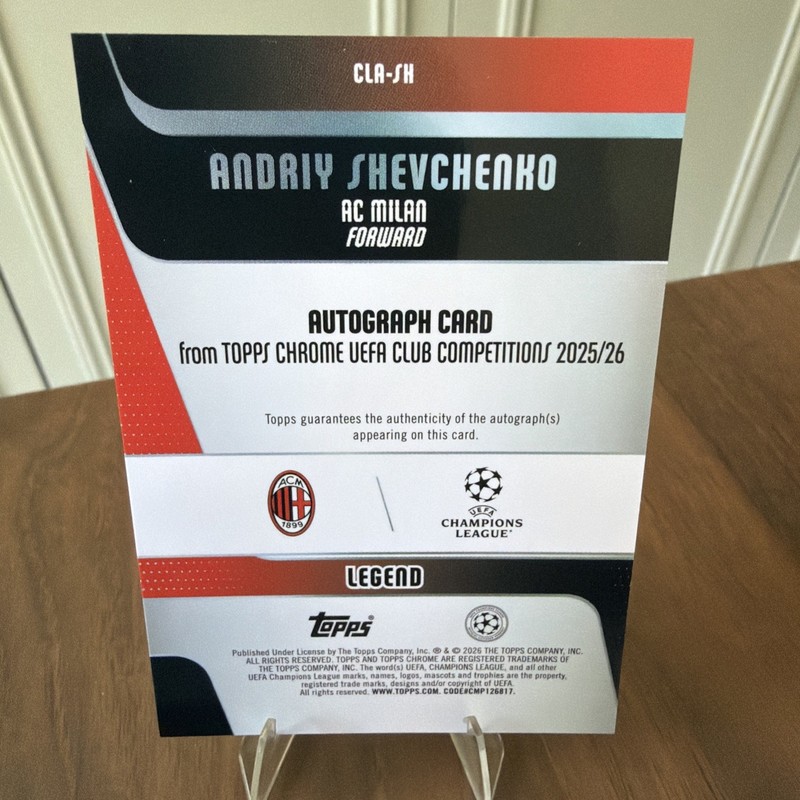 Andriy Shevchenko Green Refactor Auto /99 Topps Chrome 2025-26 Ac Milan view 2