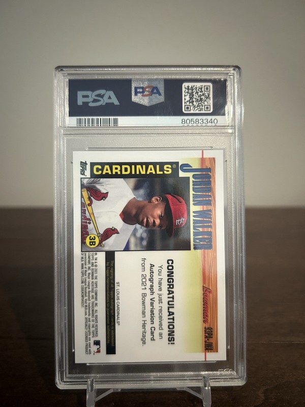 Jordan Walker 2021 Bowman Heritage Gold Auto 22/50PSA 9 ST. Louis Cardinals view 2