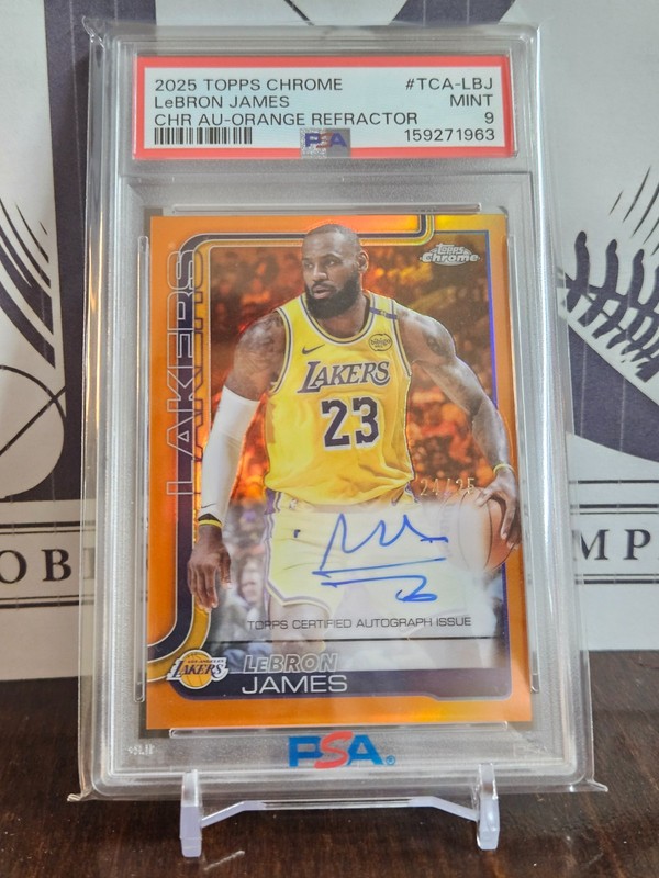 2025-26 Topps Chrome Autograph LEBRON JAMES Refractor Orange Parallel PSA9