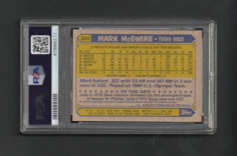 WOW!!!  ~~~ 1987 Topps MARK McGWIRE #366  ~ Gem Mint PSA 10 view 2