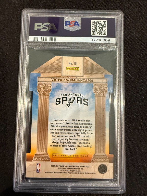 2023 Crown Royale Pillars Of The Game Purple Victor Wembanyama RC /25 PSA 9 view 2