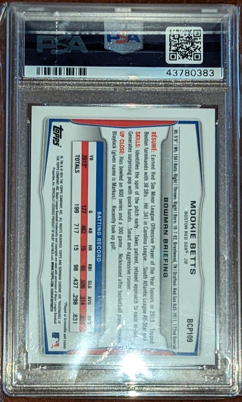 2014 Bowman - Prospects Chrome Mookie Betts #BCP109 (RC) PSA MINT 9  view 2