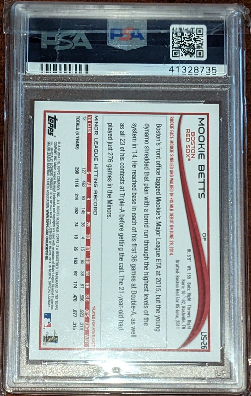 2014 Topps Update Series - Mookie Betts #US-26 Batting (RC) PSA MINT 9  view 2