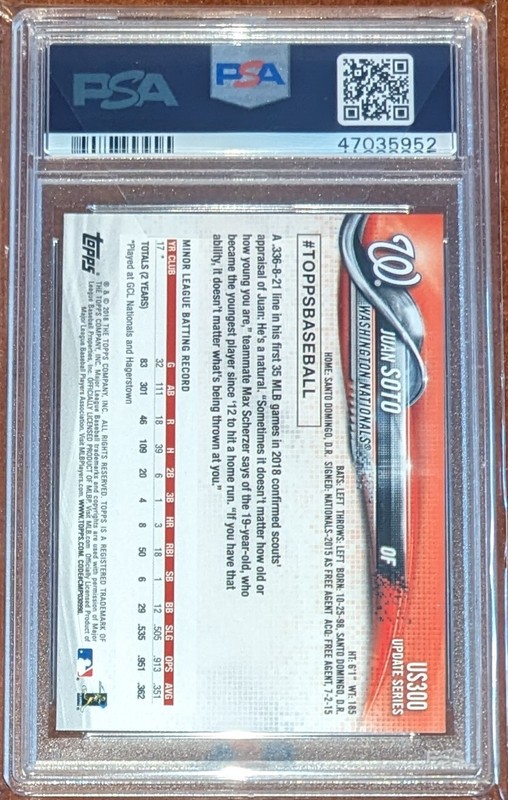 2018 Topps Update Series - Juan Soto #US300  Blue Jersey (RC) PSA MINT 9 view 2
