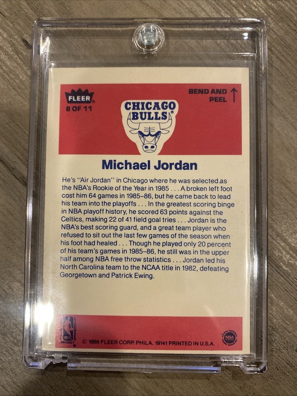 Michael Jordan 1986-87 Fleer Sticker Rookie 8 Chicago Bulls RC Very Sharp view 2