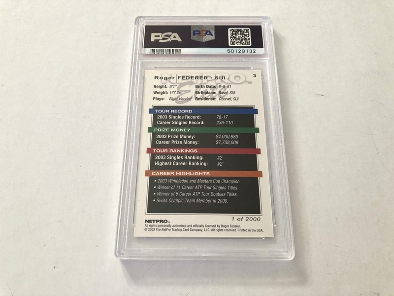 2003 NETPRO ELITE 2000 ROGER FEDERER #3 RC PSA 10 view 2