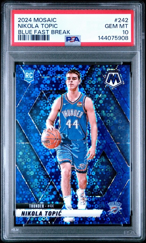 2024-25 Panini Mosaic Rookies Nikola Topic Fast Break Blue Mosaic PSA 10 Pop 1