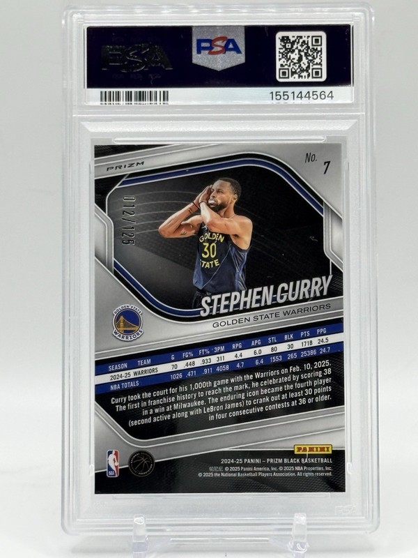 2024-2025 Panini Prizm Black Stephen Curry Blue Ice #12/125 PSA 9 view 2