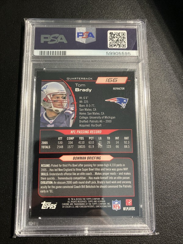 2006 Bowman Chrome Refractor #166 Tom Brady PSA NM-MT 8 HOF view 2