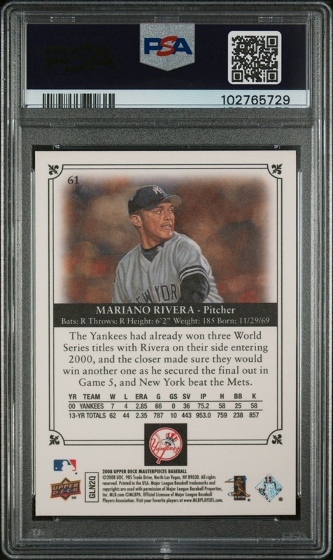 2008 Upper Deck Masterpieces MARIANO RIVERA PSA 10 GEM MINT New York Yankees view 2
