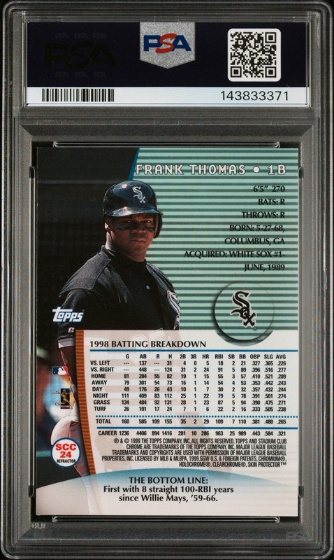 Frank Thomas 1999 Topps Stadium Club Chrome Refractor #SCC24 - White Sox - PSA 9 view 2