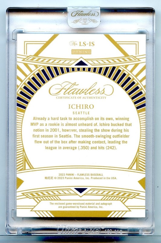 2023 Panini Flawless - Ichiro Suzuki #LS-IS /10 Game Worn Relic Auto 3 Color view 2